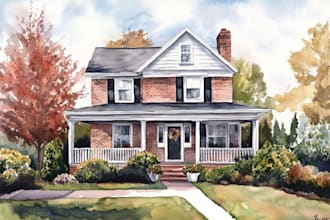 house in watercolor painting style