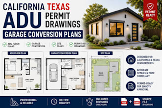 california texas adu permit drawings garage conversion plans