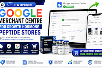 set up google merchant centre for growth hormone peptide stores