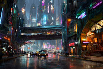 make a science fiction city, cyberpunk concept art