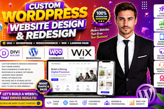 build redesign custom divi wordpress woocommerce wix landing page website design