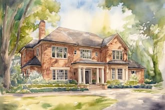 house in watercolor painting style