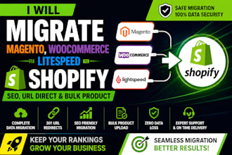 migrate magento, woocommerce, url direct bulk product, litespeed to shopify seo