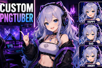 design custom pngtuber illustration avatar for twitch, kick and youtube streamer