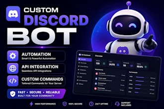 build custom discord bot with automation, API integration and custom command