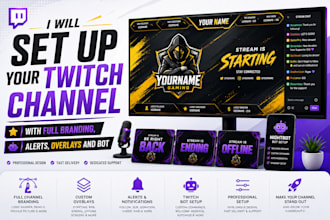 set up your twitch channel with full branding, alerts, overlays and bot