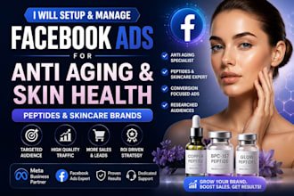 setup facebook ads for peptides anti aging, skin health peptides shopify product