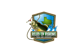 design outdoor enthusiasts logo with fishing on the water