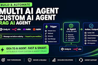 build multi ai agent, custom ai agent, n8n automation with lindy ai and makecom