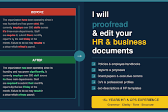 proofread and edit your HR, business, or organizational documents to a pr