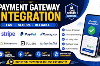 integrate stripe paypal razorpay flutterwave square authorize payment gateway