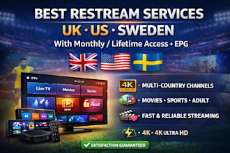 offer best restream services uk, us, sweden with monthly liftime access vod, epg