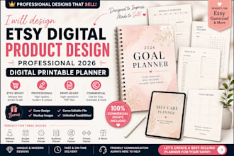design etsy digital product design, professional 2026 digital  printable planner