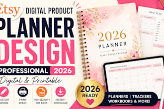 design etsy digital product design, professional 2026 digital  printable planner