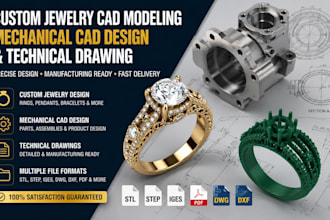 design custom jewelry cad modeling, mechanical cad design and technical drawing