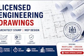 licensed engineering drawing, architect stamp, mep for maryland, tn, wy oregon