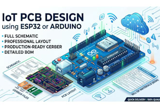 do iot pcb design using esp32 or arduino with schematic layout, gerber and bom