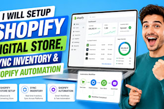 setup shopify digital store, sync inventory, shopify automation