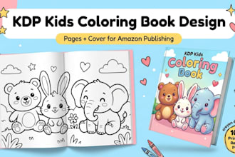 create custom amazon kdp kids colouring book pages and book cover for publishing