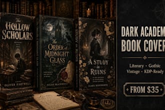 design a dark academia book cover with vintage literary typography for KDP
