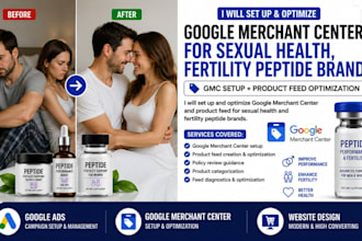 setup gmc and optimize product feed for sexual health, fertility peptide brands
