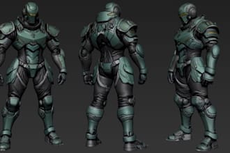 zbrush 3d sci fi character,cyberpunk warrior rig,wearable armored,oc fantasy art
