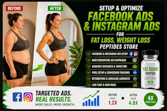 setup and optimize weight loss fat loss facebook ads instagram ads peptide store