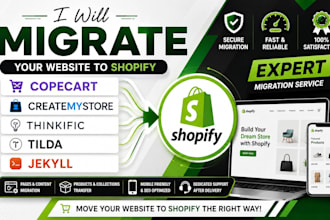 migrate copecart createmystore thinkific tilda or jekyll website to shopify