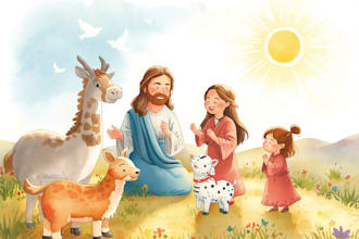 create watercolor children bible story book illustration picture book line art