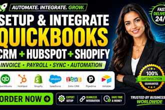 setup quickbook CRM hubspot shopify integration invoice payroll sync automation