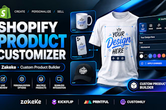 shopify product customization with zakeke, lumise, customily