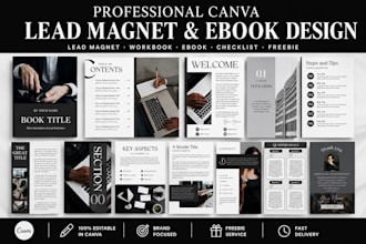 create canva ebook design, product catalog, PDF lead magnet, workbook, freebie