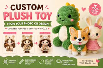 crochet a custom plush toy animal from your photo and design