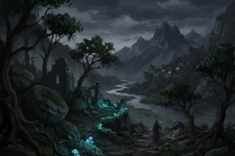 paint professional landscape concept art in painterly style