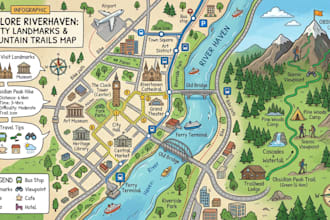 custom map for city landmark, route, hiking, travel and infographic illustration
