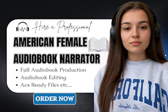 be your audiobook narrator and female voice over for your novel for acx standard