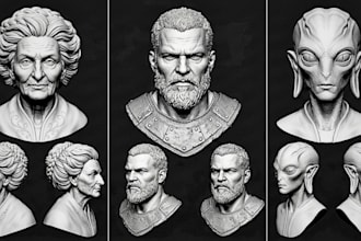sculpt 3d realistic head, bust and face likeness portrait for 3d printing stl