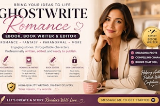 ghostwrite romance ebook, fantasy ghost book writer, ebook writer and KDP