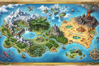 do fantasy illustrated map, adventure map, parking layout and resort park design