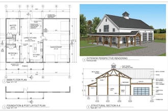 draw barndominium plans, pole barn house designs, construction drawings in revit