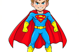 do a superhero comic illustration for children