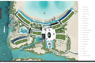 design a attractive resort map, site plan and tourist map