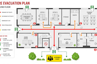 create fire emergency evacuation plan, nfpa compliant in autocad and illustrator