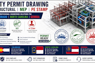 colorado north carolina, georgia, city permit drawing structural mep pe stamp