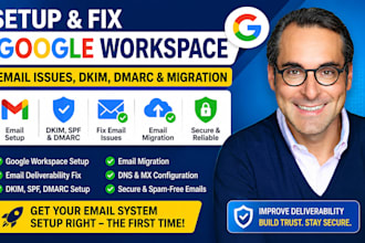 set up google workplace, fix email issues, dkim dmarc, or email migration