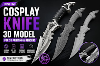 create custom cosplay knife 3d model for stl printing and 3d renders