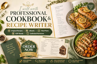 design and write recipes for cookbook recipe book and ebook