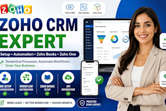 setup, customize, automate zoho CRM, zoho books, workflows and integrations