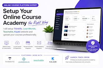 setup thinkific learnworlds teachable kajabi website, and course upload