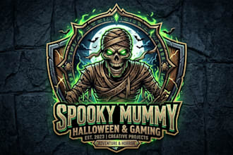 design a spooky mummy logo for halloween, gaming, brands, and creative projects